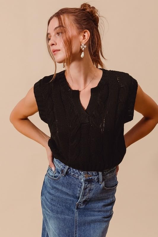 Notched Neck Cable Knit Sweater Vest3