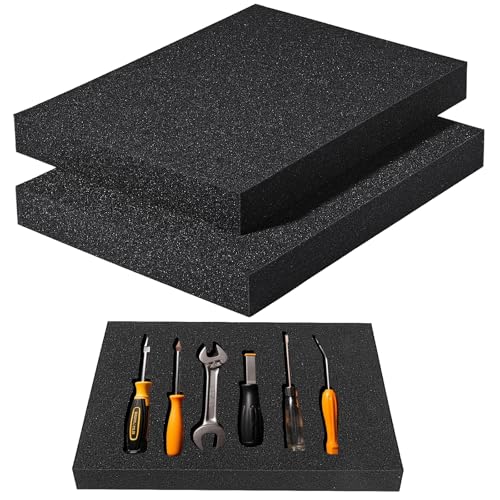 Needbrock 2 Pcs Polyurethane Foam Sheet, 16 x 12 x 2Inch, Black, Cuttable, Tool Box Foam Inserts for...