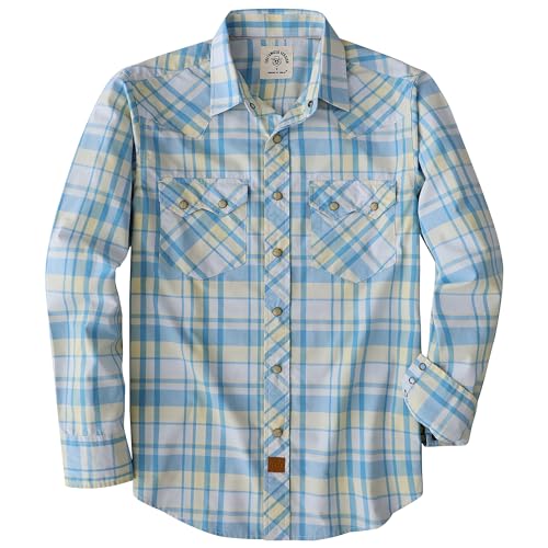 Dubinik Pearl Snap Shirts for Men Long Sleeve Lightweight Casual Western Plaid Cowboy Cotton Vintage Work Shirt