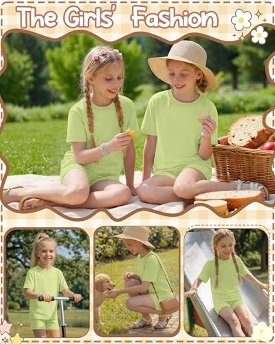 Image of Oakgarden Summer Outfits for Girls 5-14Y Athletic Casual Sets Kid Short Sleeve Shirt Bike Shorts 2 Piece Tween Trendy Clothes