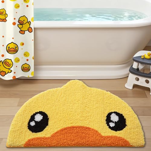 Image of LUMI Cute Rubber Duck Bathroom Rugs, Absorbent Plush Bath Mats, Non-Slip Backing Washable Bath Rugs for Bathroom, Ideal for Kids Shower Sink Bathtub Bedroom, 18"x28", Duck