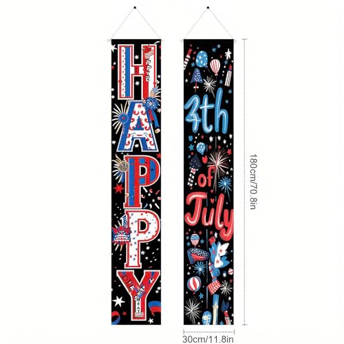 Image of BlissYard 4th of July Decorations 2Pcs Patriotic Decor Door Banner American Flag USA Banners Hanging Porch Signs for Memorial Veterans Labor Independence Day for Front Decor Yard Indoor Outdoor Supplies