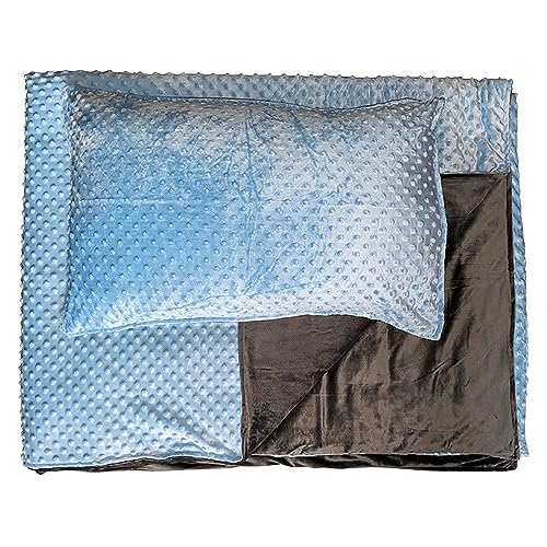 Playlearn 5kg Weighted Blanket&Matching Pillow Case for Sensory Anxiety-150x200cm Weighted Anxiety Blanket for Deeper Sleep&Comfortable-Blue Grey Weighted Blanket Adult&Kids Insomnia Relief Autism