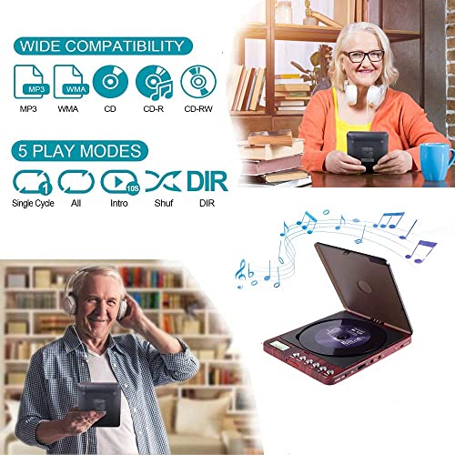 CD Player tragbar,Tragbarer CD-Player mit Lautsprecher,Wiederaufladbar Discman CD Player für Auto und Kinder, Anti-Skip… - Image 3