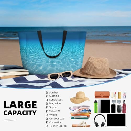 Tranquil Underwater Scenery Print Large Polyester Beach Tote Bag Swim Pool Bag For Weekender Travel Shopping 5
