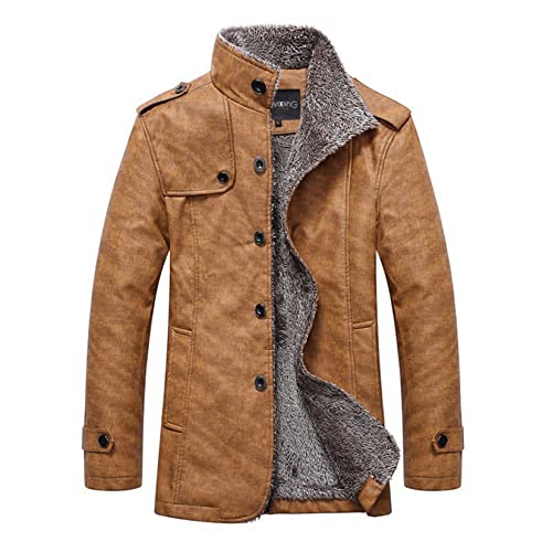 Manteau long en cuir pour homme veste de moto chaude avec col en polaire grande taille Dawwoti