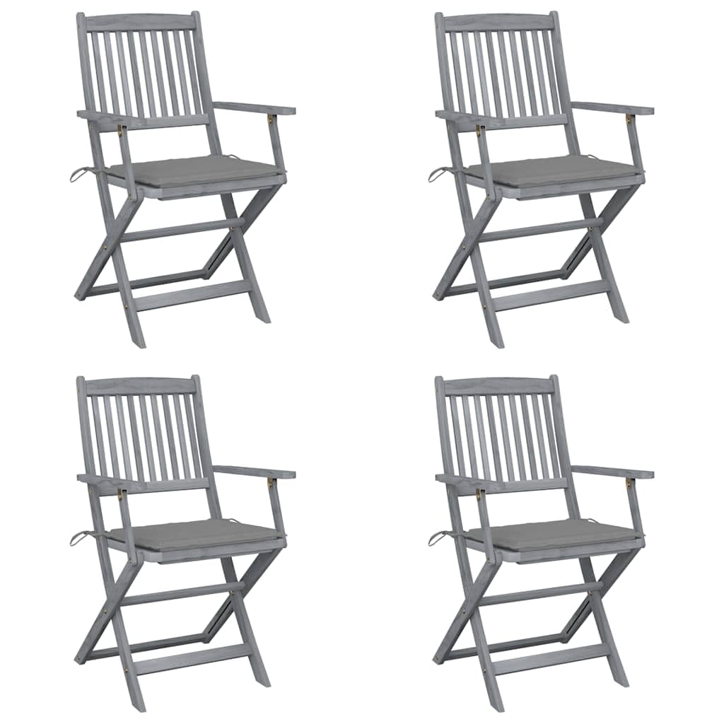 Chaises pliables de jardin en acacia gris et coussins confortables pour vos repas de terrasse