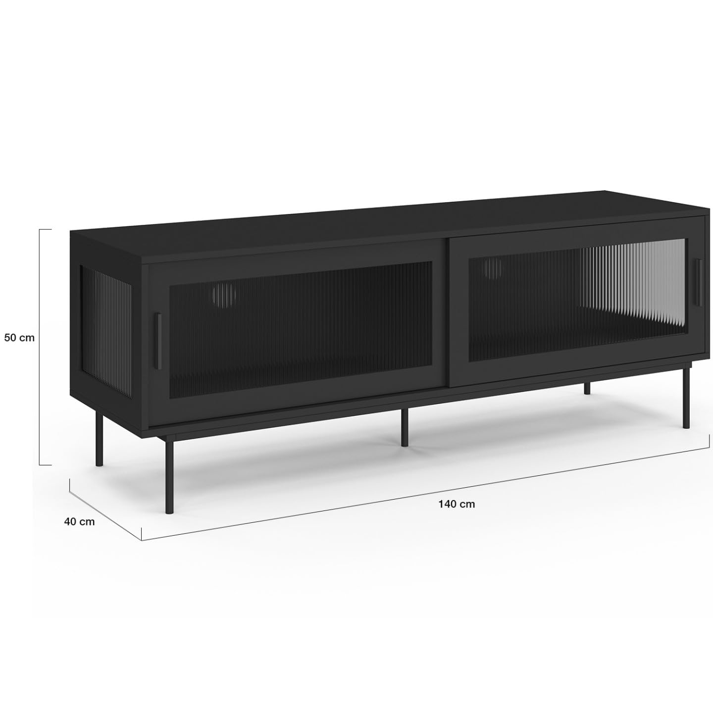 IDMarket - Meuble TV 140 cm ZINEB façade cannelée Noir