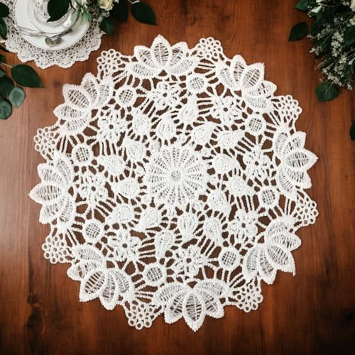 8 Pcs 6 In Lace Doilies, Round Cotton Handmade Lace Placemats Doilies White Vintage Crochet Doilies for Kitchen Dining Room Party Wedding Dressers Decoration