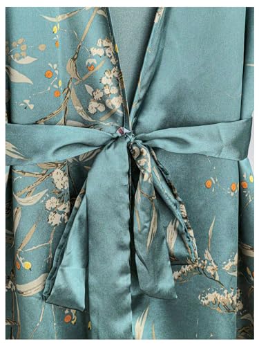 GORGLITTER Women's 5 Piece Floral Print Satin Silk Pajama Set Nightgown Robe Cami Shorts Sleepwear Pj Sets4