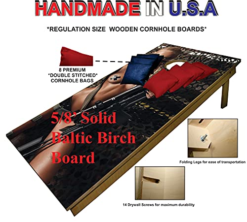 Premium Cornhole Set - Sexy Us Military Camo Girl Tailgate Cornhole Boards W Set Of 8 Cornhole Bags! 30 #TOP1