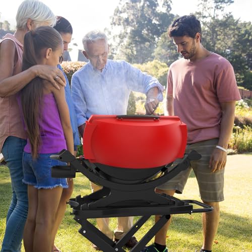 Image of Grill Stand for Weber Q Grill Cart, BBQ Portable Grill Table for Weber Q1200 Q1000 Q2000 Q1400, Heavy-duty Trolley Collapsible Dining Table for Outdoor Camping BBQ Cooking Tailgating, Black, 2 Wheels
