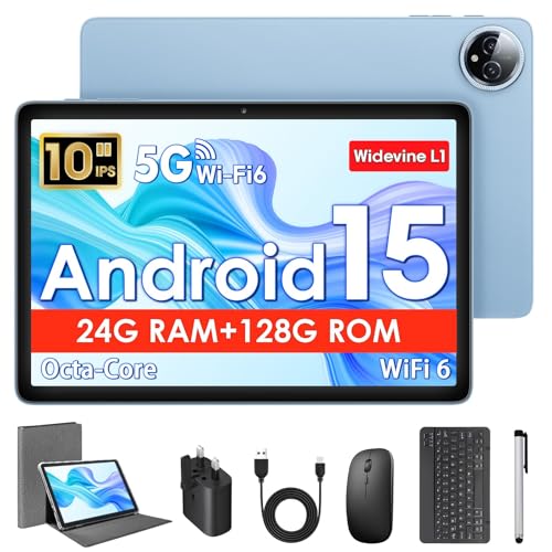 Image of Tablets Clearance 2026, Mini Laptop with Keyboard, Cheap Laptop Small 2 in 1 Android Tablet, 10 Inch 24GB RAM+128GB ROM, Octa-Core 6000mAh 1280x800 IPS HD, 5G WiFi with Case Mouse Stylus Blue