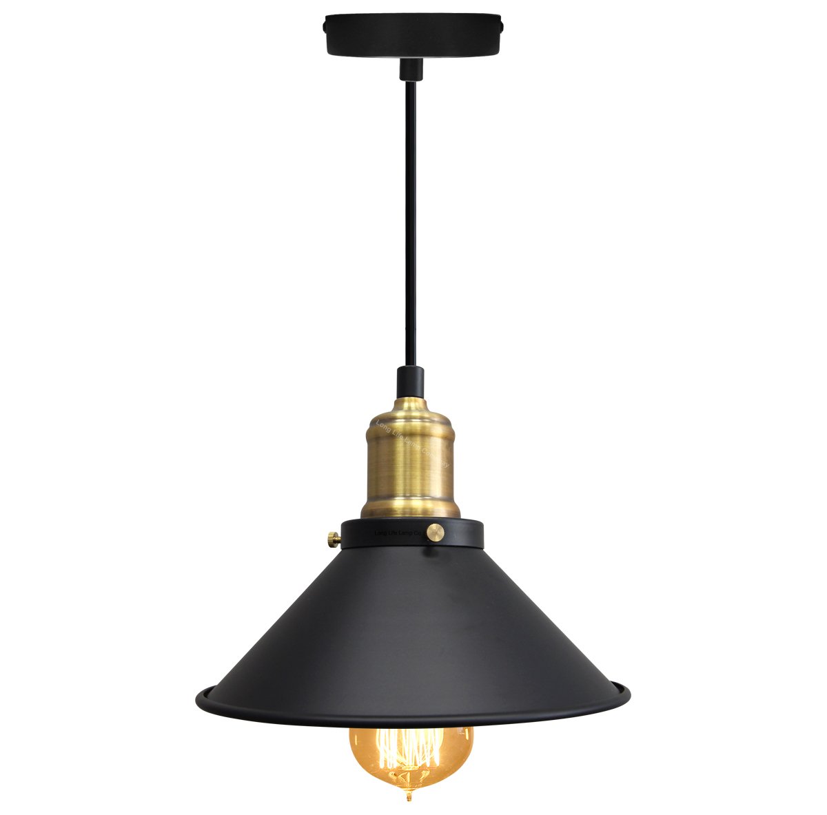 Long Life Lamp Company Black Vintage Industrial Lampshade Antique Brass Ceiling Pendant Light Fitting Pa026