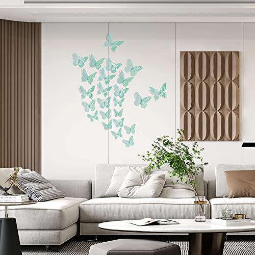 Image of SAOROPEB 3D Butterfly Wall Decor 48 Pcs Pale Turquoise Butterfly Decoration