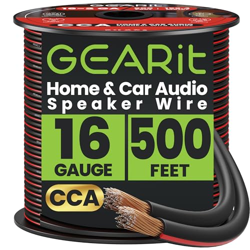 16AWG Speaker Wire, GearIT Pro Series 16 Gauge Speaker Wire Cable (500 Feet / 152.4 Meters) Great Use for Home Theater Speakers and Car Speakers, Black