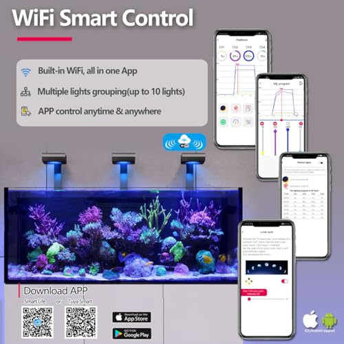 Image of Popbloom RL90 Aquarium LED Reef Light 100W, Smart-APP Control Full Spectrum Marine LED for Saltwater Coral Fish Tanks (Black, RL90 Smart APP Control)