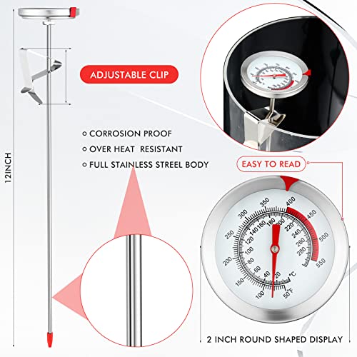 4 Pcs Deep Fry Thermometer With Pot Clip 12'' Long Stem Oil Thermometer Candy Thermometer Stainless Steel Thermometer Oil Temperature Gauge For Frying, Cooking, Turkey, Food, Milk, Grill #TOP2