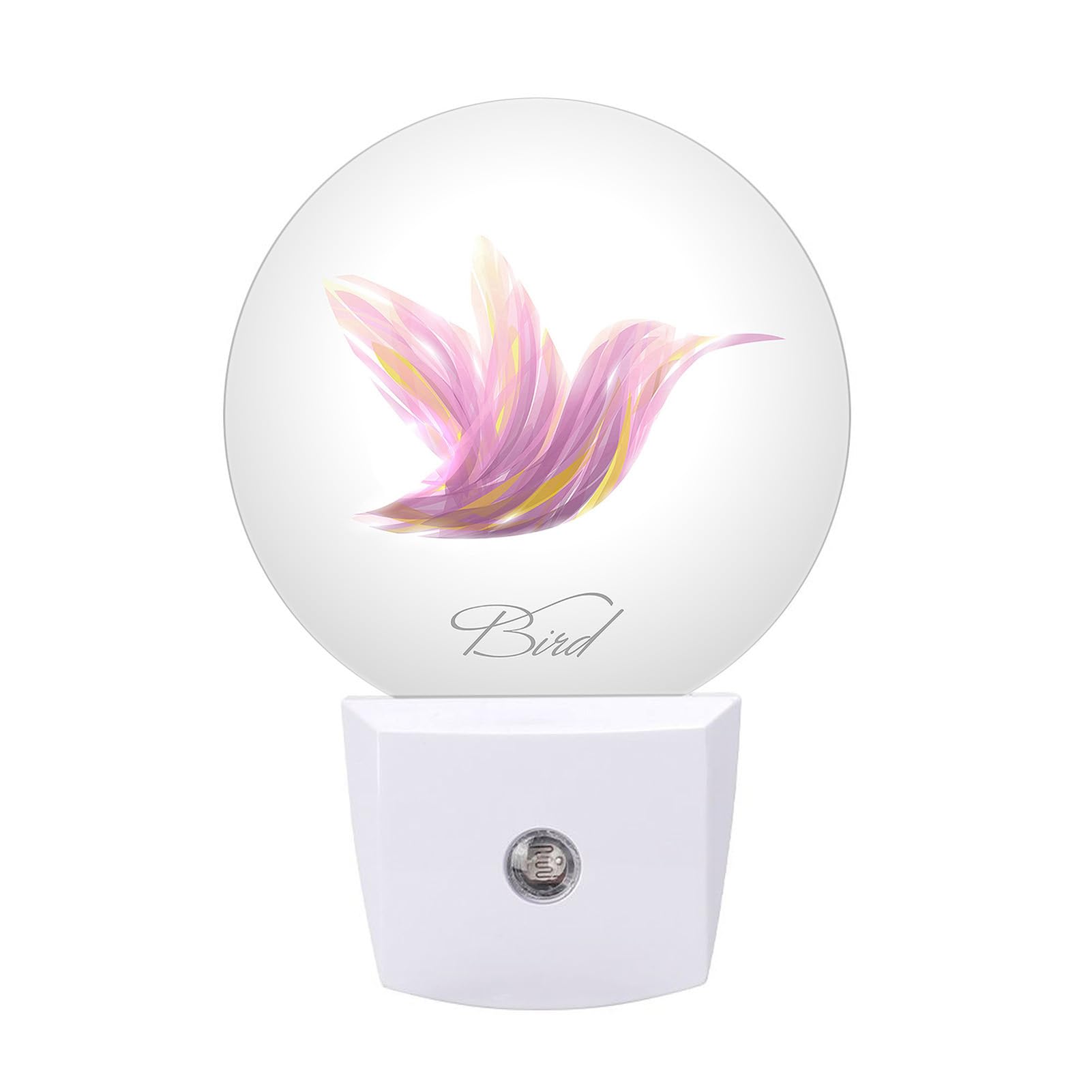 Chrobak Round LED Night Light,Shiny Lavender Striped Hummingbird LED Night Light Plug into Wall with Dusk to Dawn Light Sensor White Energy Efficient