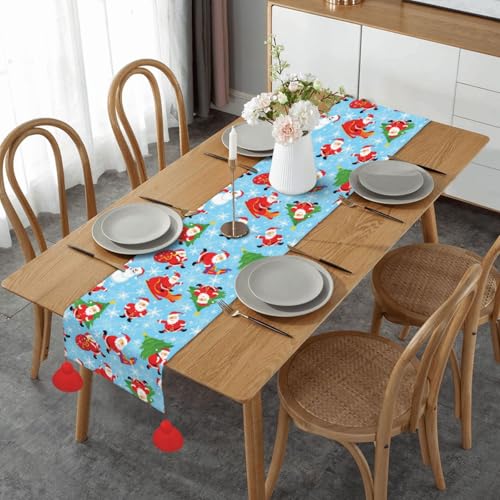 Chemin de table de Noël antidérapant avec pompons rouge et blanc 35x152 cm