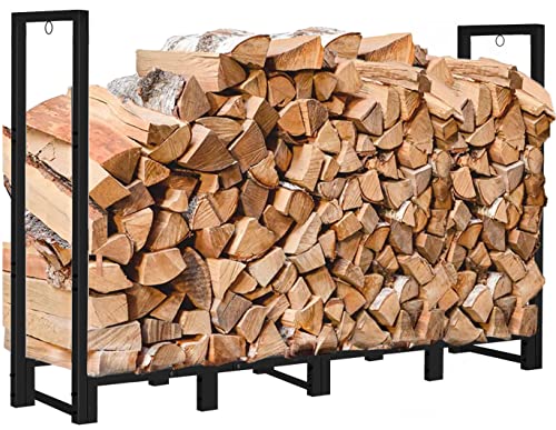 Koutemie 8Ft Outdoor Firewood Rack Holder for Fireplace Wood Storage Adjustable Fire Log Stacker Stand Black