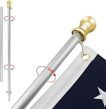 USA Flag Co. Flag Pole Free-Spin Anti-Wrap Residential or Commercial 6ft Outdoor Flagpole Silver