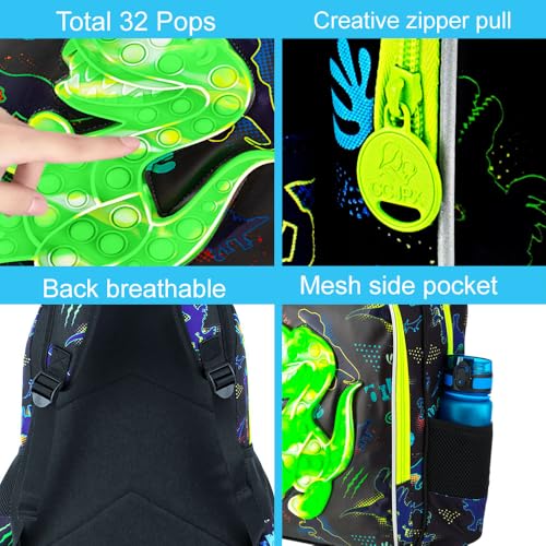 Image of CCJPX 3PCS Dinosaur Backpack for Boys, 16 inchKids Water Resistant Elementary Preschool Kindergarten School Bookbag with Lunch Box - Green