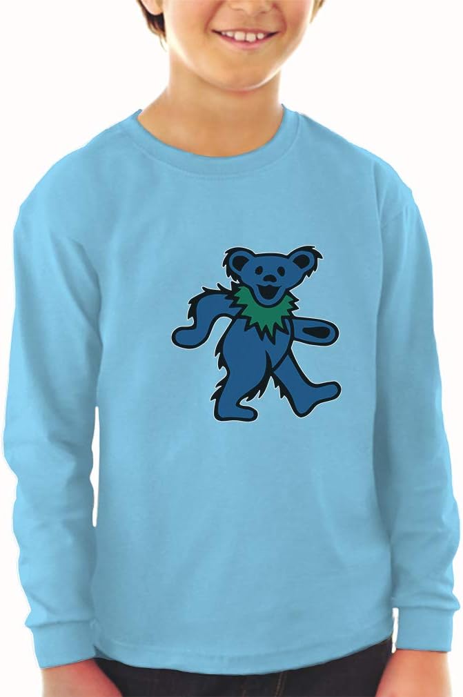 Kids Long Sleeve T Shirt Animated Dancing Teddy Bear Toy Cotton Boy & Girl Clothes Funny Graphic Tee Light Blue Design Only 3T