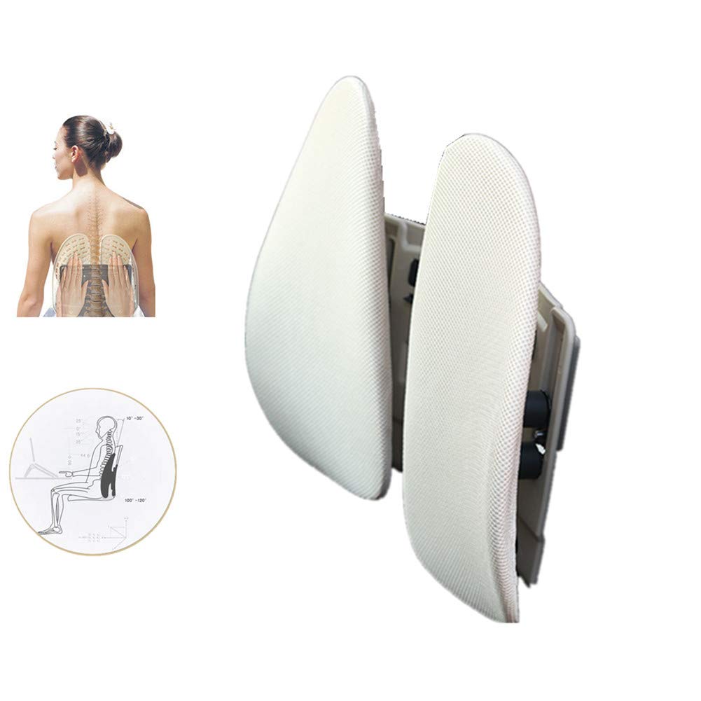 XIAOXIA Almohada de Respaldo Lumbar para Silla de Oficina y CojíN para Asiento de AutomóVil, CojíN de Respaldo con Base Ajustable y Malla 3D Transpirable,Blanco