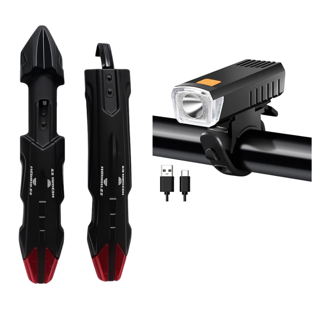 Hercules Bicycle Mudguard & USB Rechargeable Headlight Combo | Full Front & Rear Fender Set with LED Front Light | Universal Fit for MTB, Road & Hybrid Cycles | Black-image-12