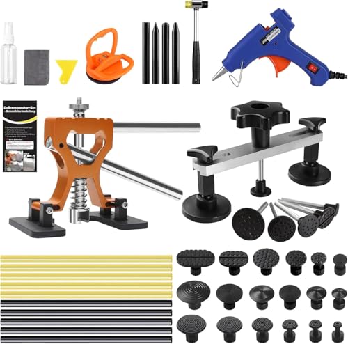 PDR Dellen Reparaturset Auto Lackfreies Ausbeulwerkzeug Set Zahnzieher Saugnapf und Werkzeug für Karosserie ideal für mittelgroße & kleine Dellen Hagelschäden und Beulen