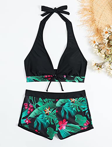 Women's Two Piece Halter Swimsuit V Neck Push Up Bikini Set Swimwear with Boyshorts Swimwear for Swimming Pool3