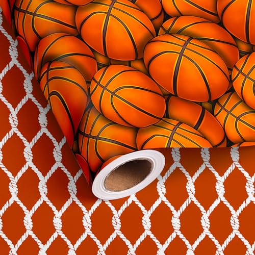 Vnaaem Reversible Basketball Wrapping Paper Roll for Kids Boys Girls - Classic Basketball & Busket Themed Design Sports Gift Wrap for Birthday Sports Holiday Parties(Total 28.5 sq.ft)