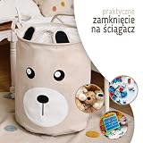 SIPO Kosz Do przechowywania Zabawek Do Pokoju Dziecięcego Bawełniany Składany Wodoodporny Na pranie Organizer Na Zabawki Zamykany Na Ściągacz z Uchwytami Beżowy Miś Duży Rozmiar XL Neutralny
