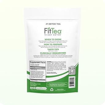FitTea The Original 14 Day Detox Tea with Organic Green Tea ECGC, Garcinia Cambogia and Ginger - Colon Detox Cleanse to Help Bloating and Support Metabolism