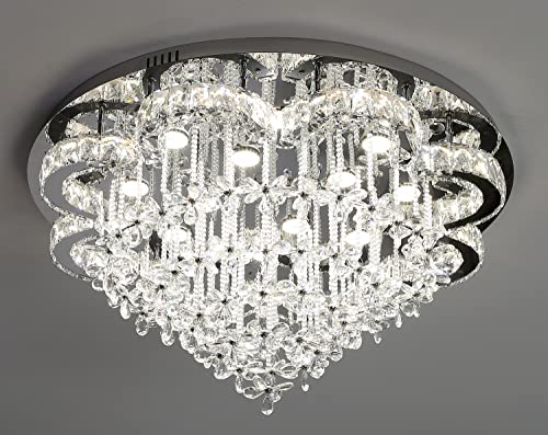 Flashing God W24'' Modern Crystal Chandelier for Living Room Dinning Room Crystal Raindrop Chandelier Flowers Ceiling Lighting LED Dimmable 2700k 4500k 6000k