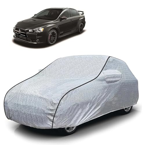 Image of Sulfar 100% Waterproof Car Body Cover Compatible with Mirror for Mitsubishi Lancer Evoloution (Triple Stitched, Full Bottom Elastic, Magic Silver with Black Piping)
