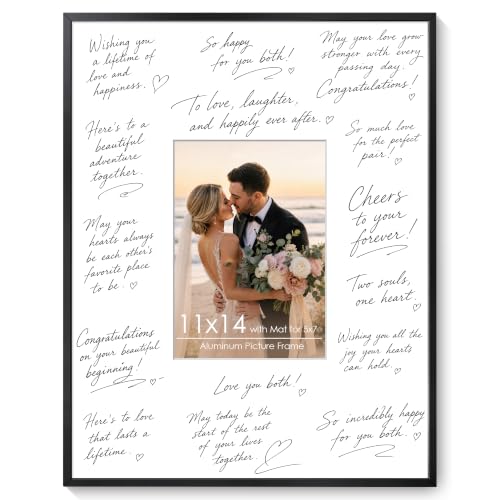 Signature Picture Frame 11x14, Aluminum Signable Frame with Mat, Black
