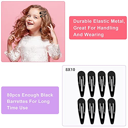 80Pcs Hair Barrettes For Women, Non-Slip Metal Hair Clip Barrettes, Baking Paint Protection Snap Hair Clips For Kids, Teens, Girls(Black) #TOP1