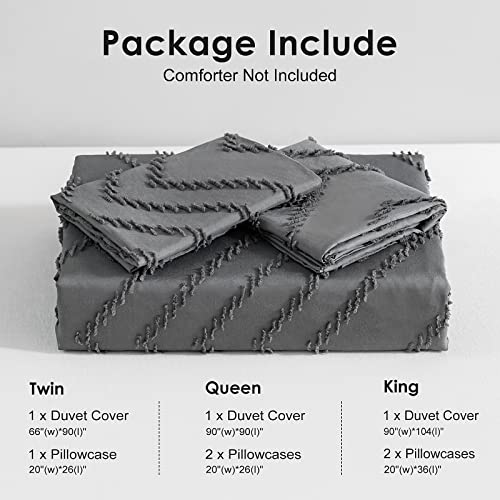 Warmdern Boho Duvet Cover Set, Tufted Bedding Duvet Covers Soft Washed Microfiber Duvet Cover Queen Size, 3 Pieces Embroidery Shabby Chic Duvet Cover With Zipper Closure(Grey, Queen) #TOP7