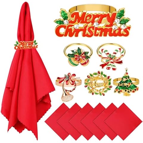 LOYIM 12 Pcs Christmas Napkin Rings Set Cover
