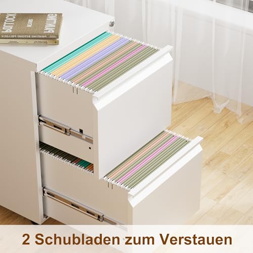 LVSTEEL Rollcontainer, Aktenschrank Abschließbar mit 4 Schlüsseln, Aktenschrank unter Schreibtisch, mit 2 Schublade, Vormontiert… – Ansicht 5