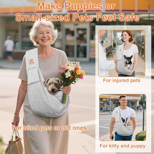 Tomkas Small Dog Sling Carrier - Zipper Pocket & Adjustable Strap - for 3-10 lbs Pets(Grey)