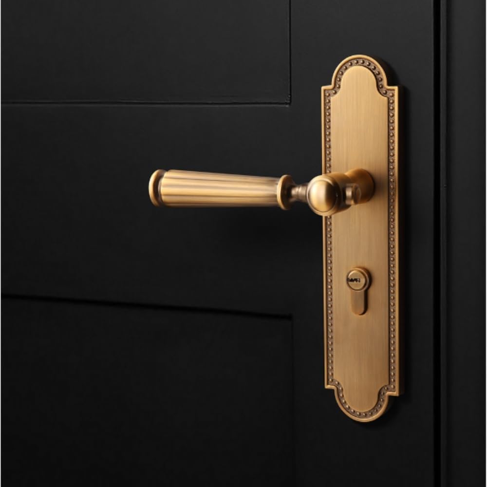Door Knob Integrated Bedroom Door Lock Indoor Handle Silent Magnetic Attraction Retro Antique Brass for Interior Doors Doors Levers(Color2,Magnetic Lock)