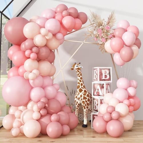 Dusty Pink Balloon Garland Double Stuffed Blush Pink Balloons Baby Pink Latex Balloon Arch Kit Dusty Rose Pastel Pink Party Balloons for Girl Boho Wedding Baby Bridal Shower Birthday Party Decorations