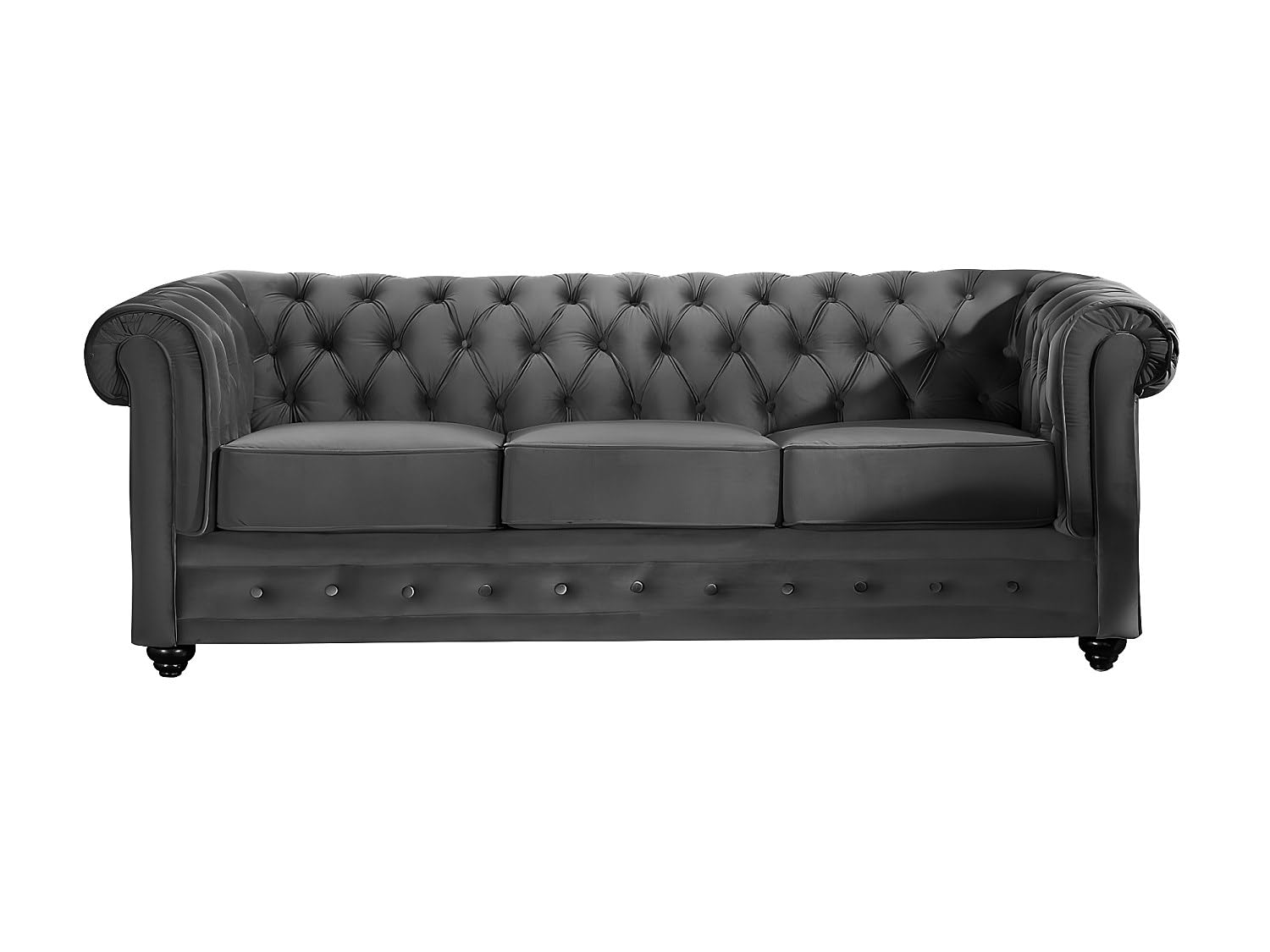 Vente-unique - Sofá Fijo 3 plazas Chesterfield - Terciopelo - Gris Antracita