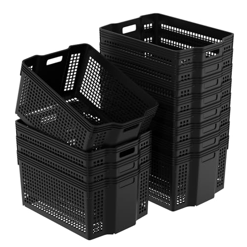 Vababa 12-Pack Large Storage Basket, Stacking Rectangle Storage Bin, Black
