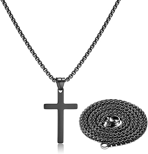 Collar de cruz de acero inoxidable para hombre, collar de cruz de plata para niño, collar con colgante de cruz pequeña, joyería simple, cadena de