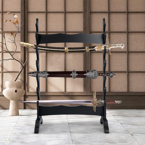 lukar 6 Tier Sword Stand Floor, Multilayer Sword Display Stand, Wooden Floor Standing Sword Rack, Large Sword Holder Floor Stand for Katana Samurai - Thumbnail 3