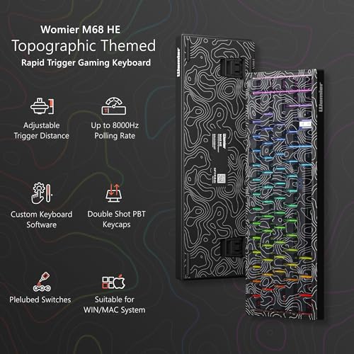 Image of Womier M68 HE Rapid Trigger Magnetic Switch 60% Gaming Keyboard, Hall Effect Wired RGB Custom Keyboard, Hyper-Fast Adjustable Actuation Compact Keyboard, PBT Topographic Keycap for Mac /Win-White-Black